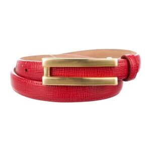 CARLISLE Leather Belt Skinny Red Gold Tone Buckle 1607 Made In USA Sz SMALL